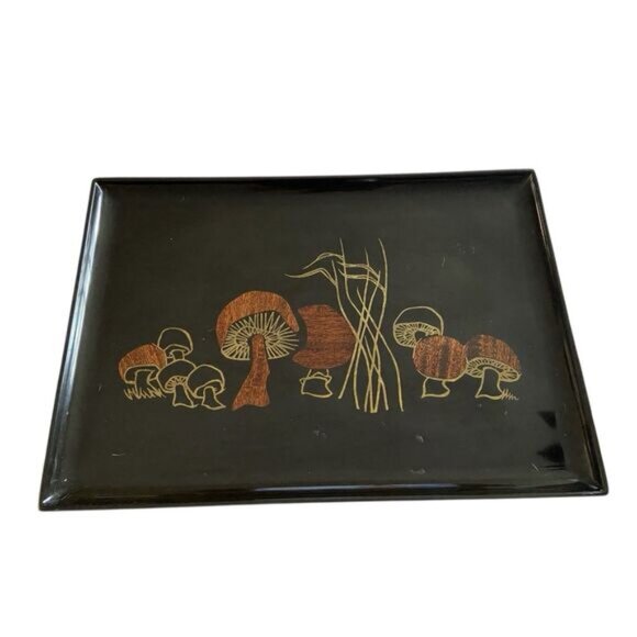 Vintage MCM Couroc of Monterey Mushroom Serving Tray Inlaid Wood Decor 18x12.5” - Picture 1 of 2